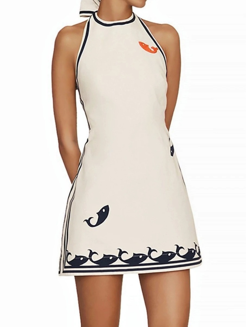 ALEMAIS Marine Mini Dress Whale Print Halter Size 8